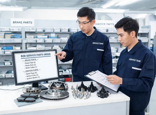 Workshop team preparing replacement parts order